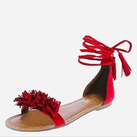 BRASH Red fringe lace up sandals 8.5 - great condition - Picture 1 of 11